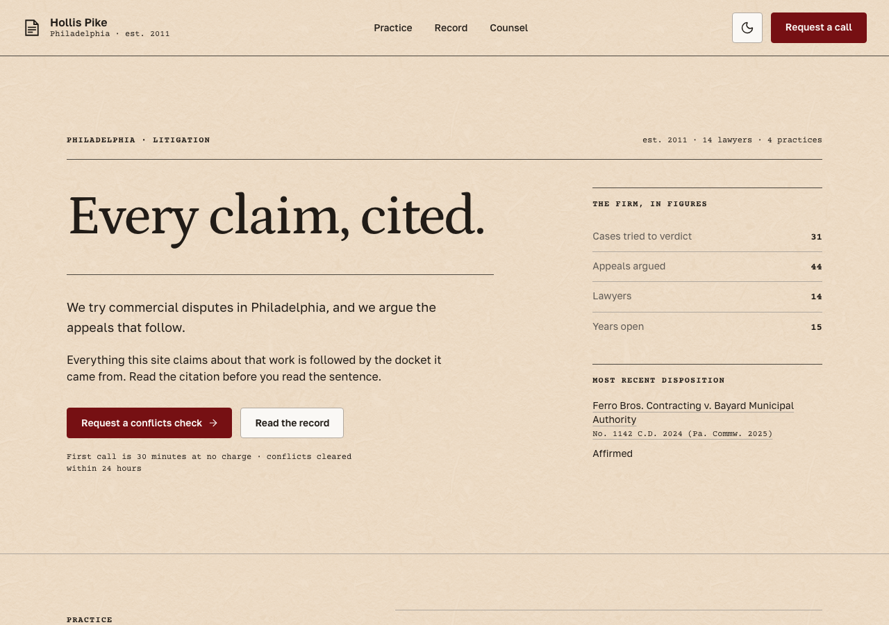 Docket law firm Tailwind template — home page