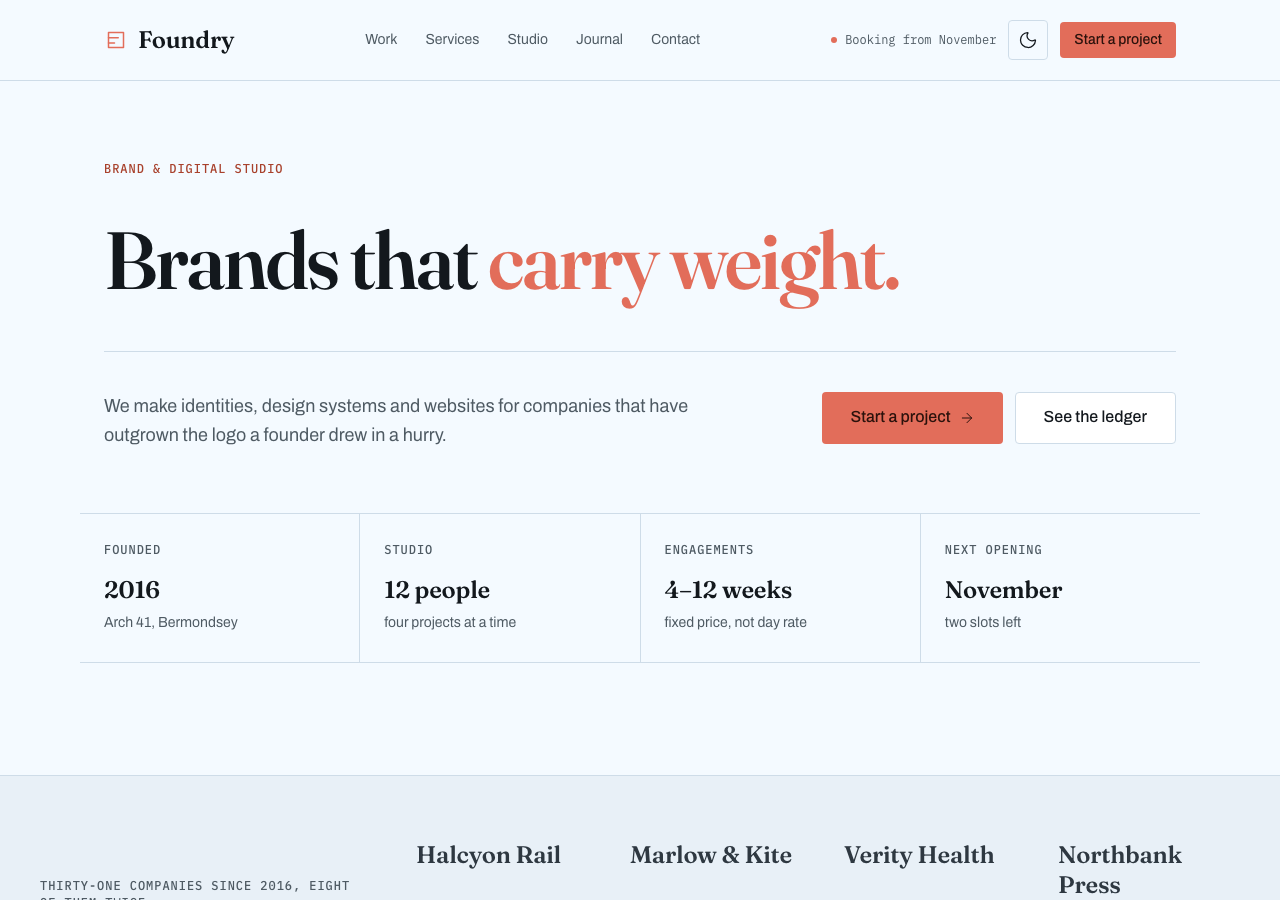 Foundry free Tailwind agency portfolio template — home page