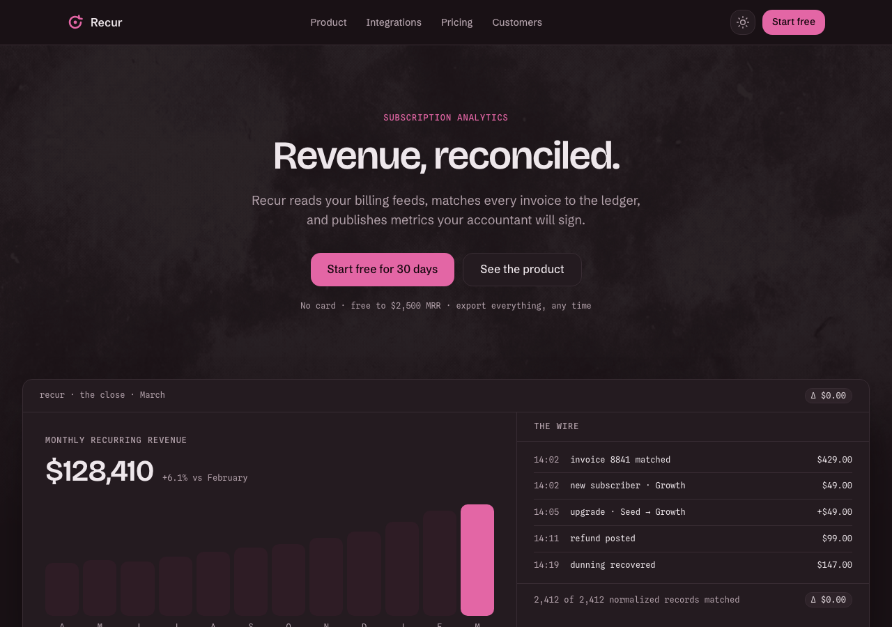 Marquee Tailwind react SaaS landing page template — home page