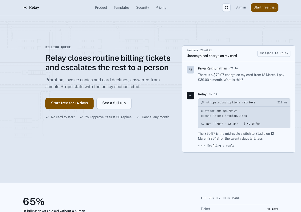 Relay AI SaaS landing page template — home page