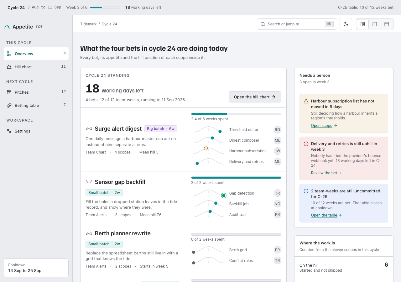 Appetite shape up project management dashboard template — home page