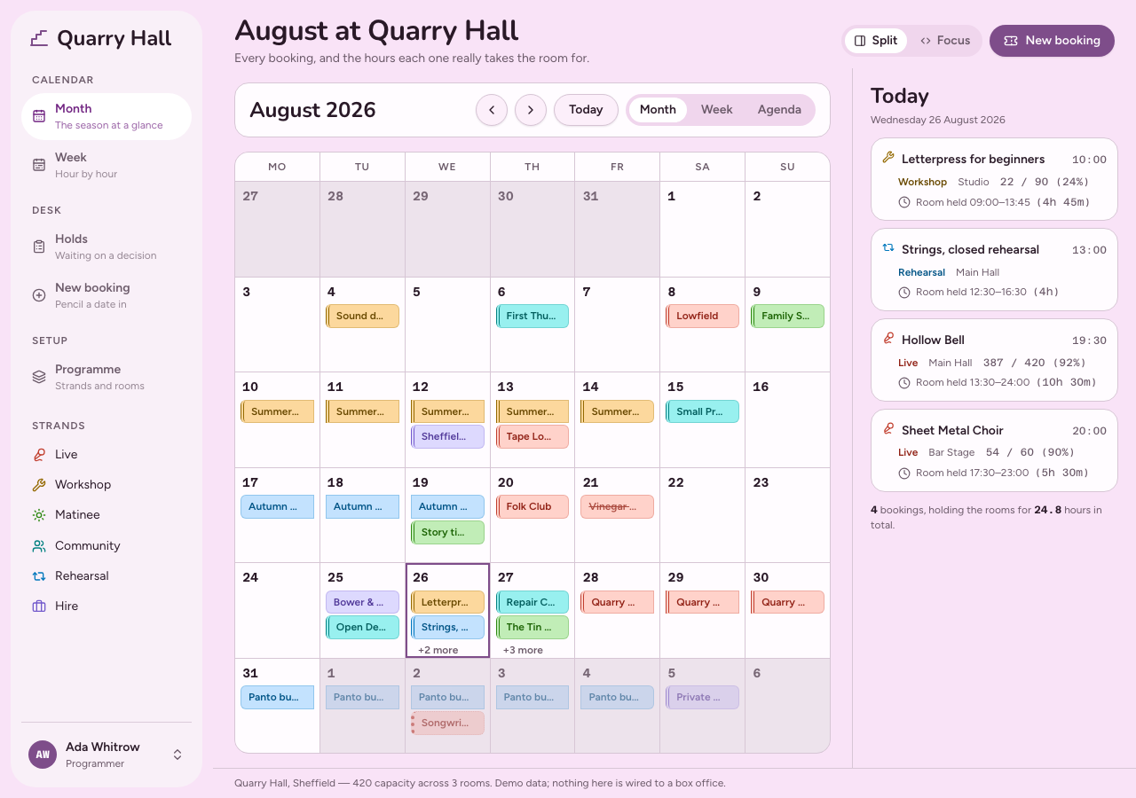 Greenroom events calendar dashboard template — home page