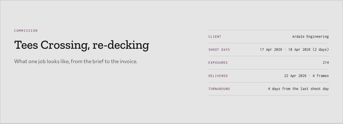 Bellows photography portfolio template Next.js — commission-head component