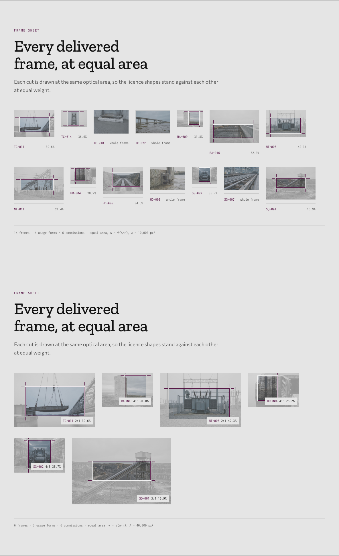 Bellows photography portfolio template Next.js — frame-sheet component