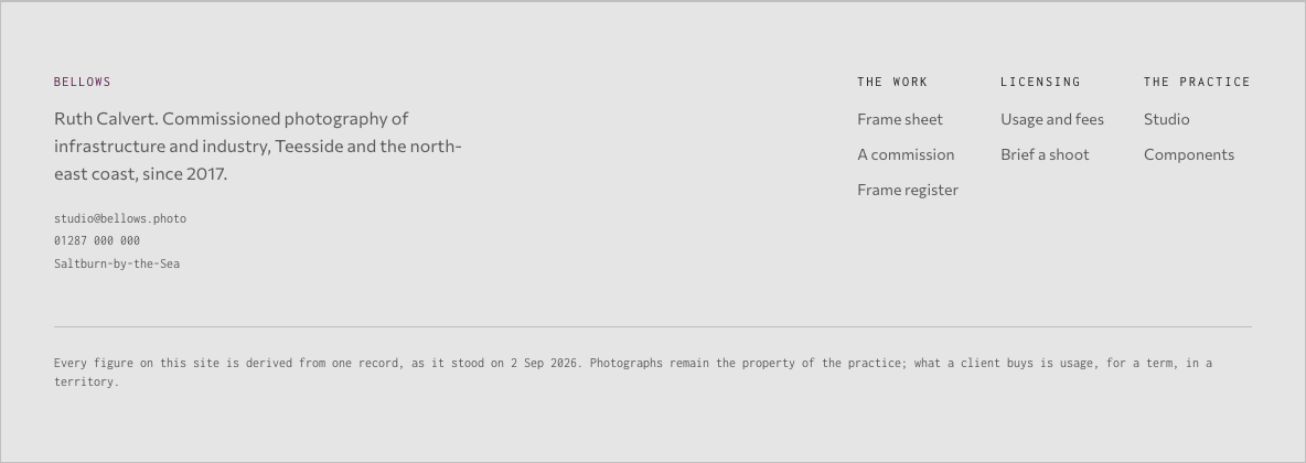 Bellows photography portfolio template Next.js — site-footer component