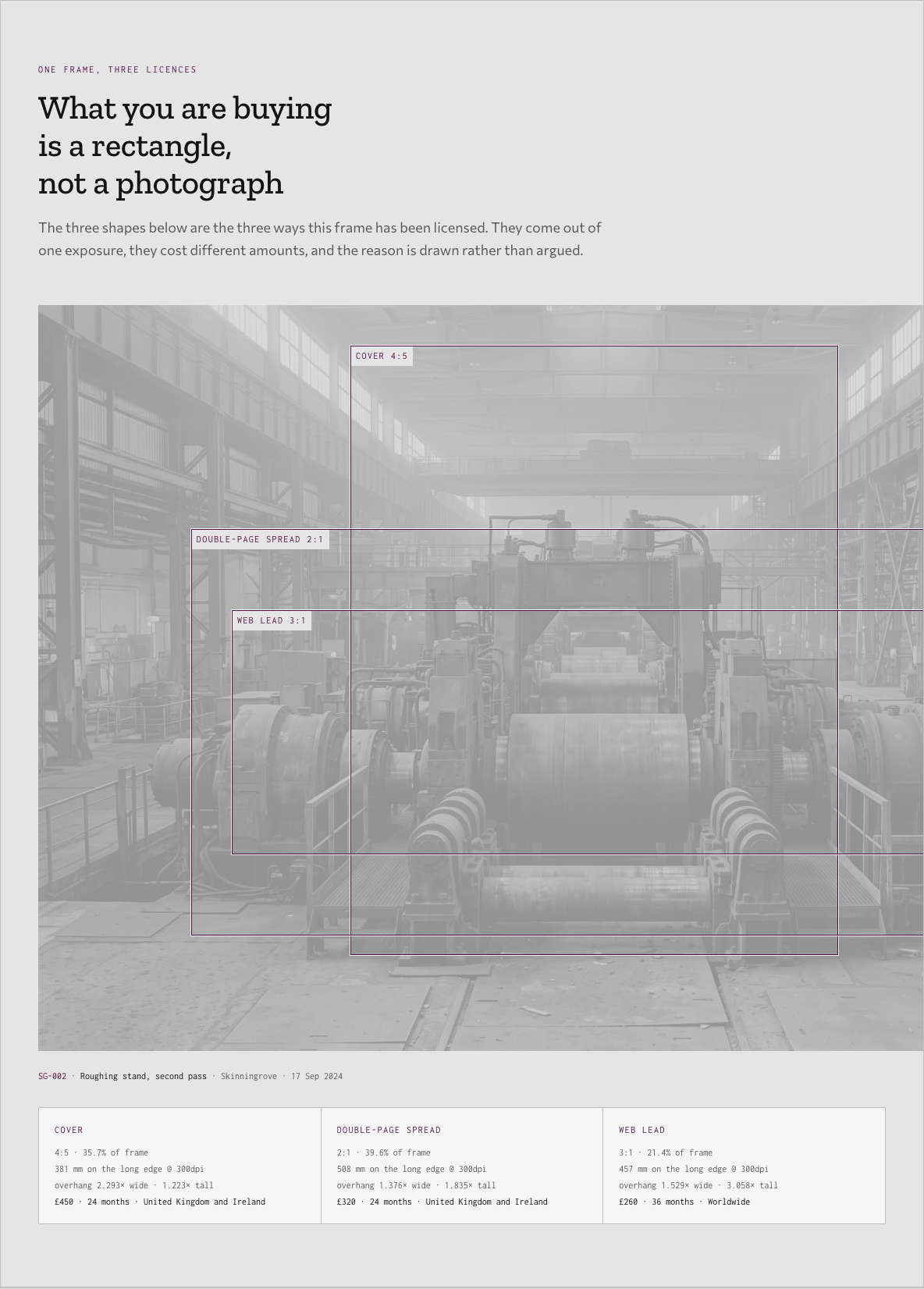 Bellows photography portfolio template Next.js — three-cuts component