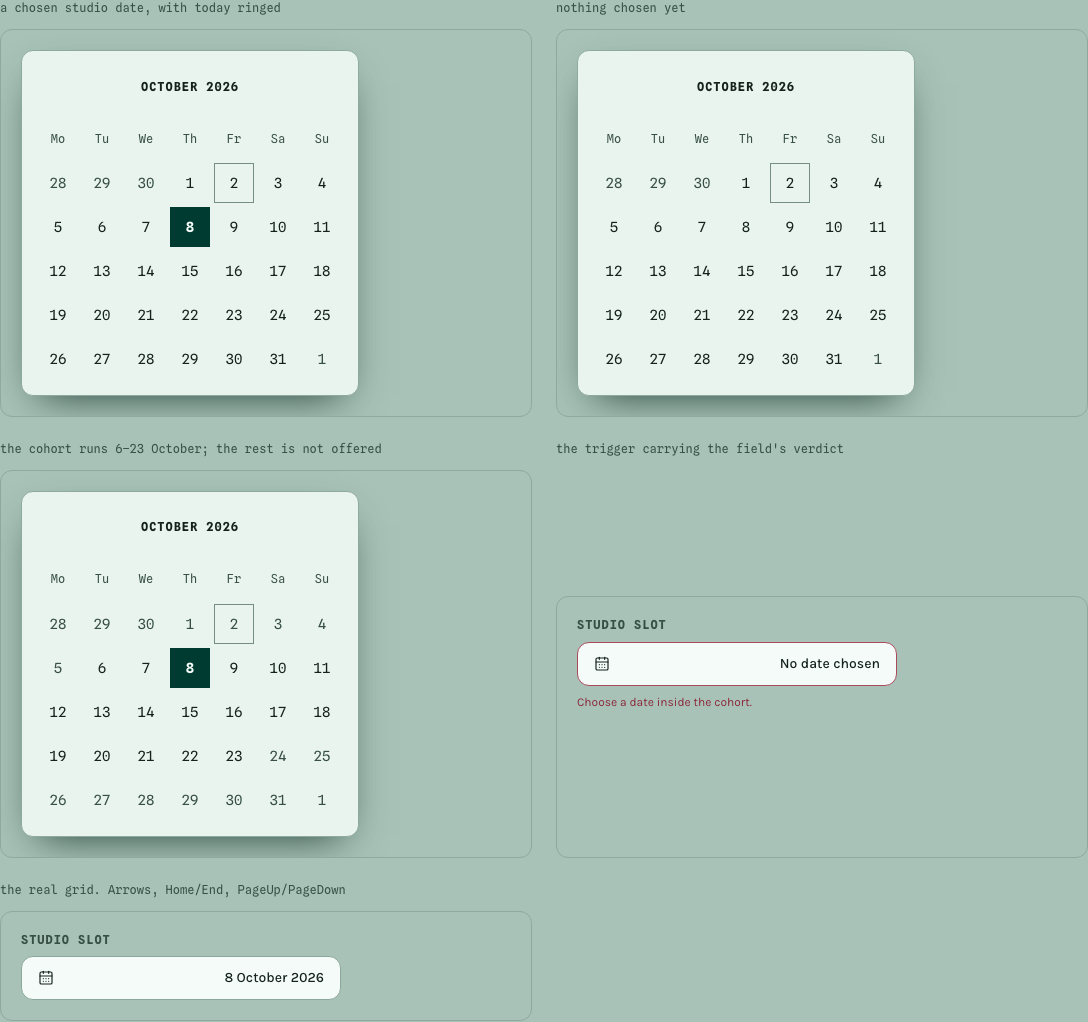 Seminar online course template Next.js — ui/date-picker component