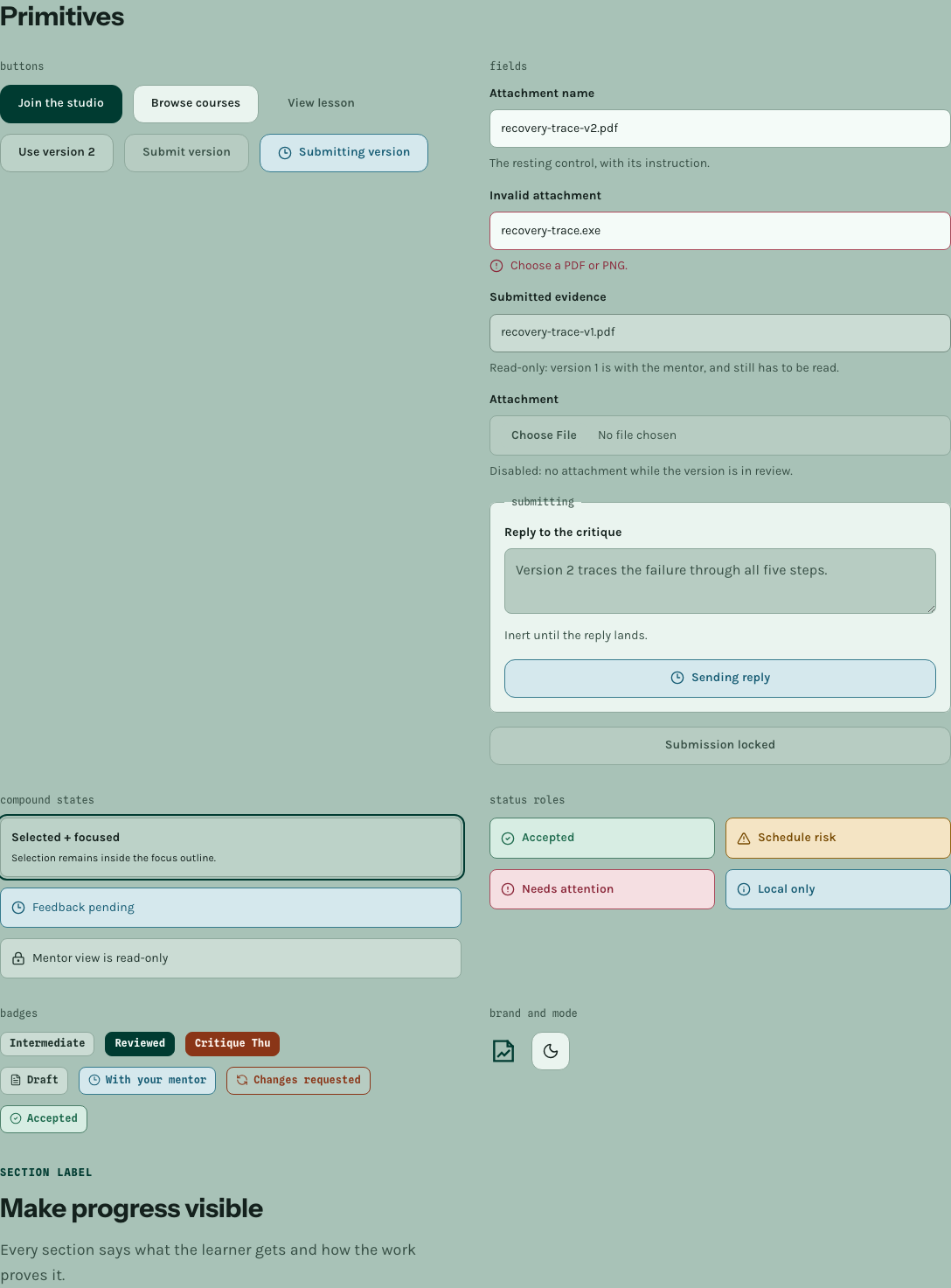Seminar online course template Next.js — ui/* · 8 more primitives component