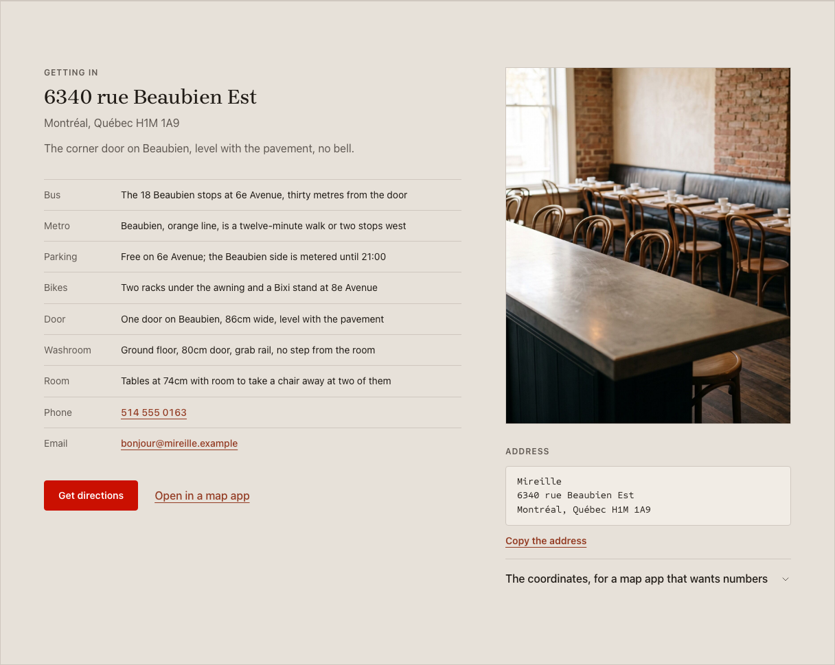 Carafe cafe website template Tailwind — find-us component