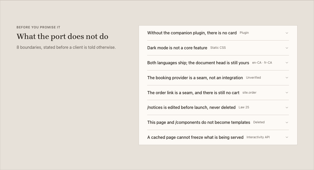 Carafe cafe website template Tailwind — handover-limits component