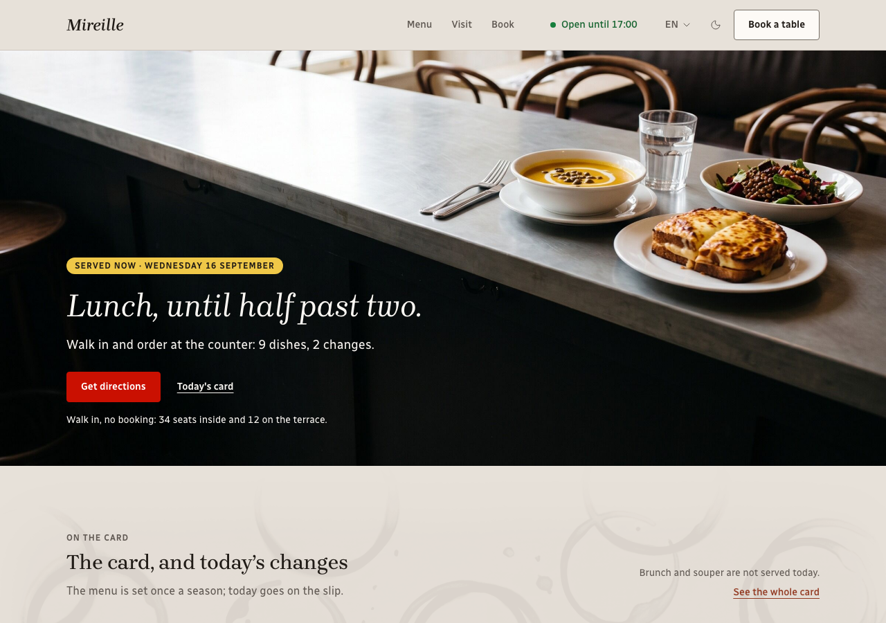 Carafe cafe website template Tailwind — home page