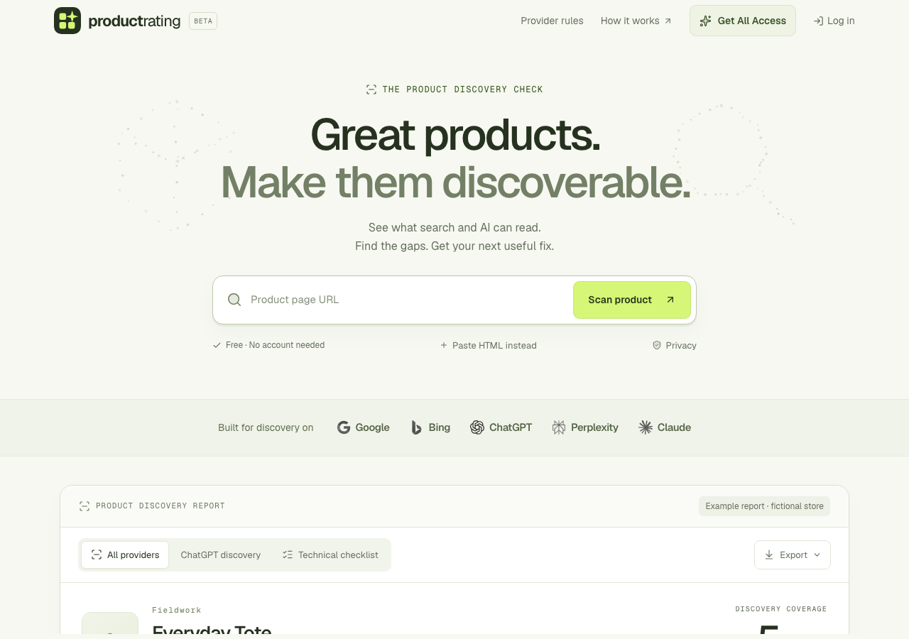 ProductRating seo audit tool template Next.js — home page