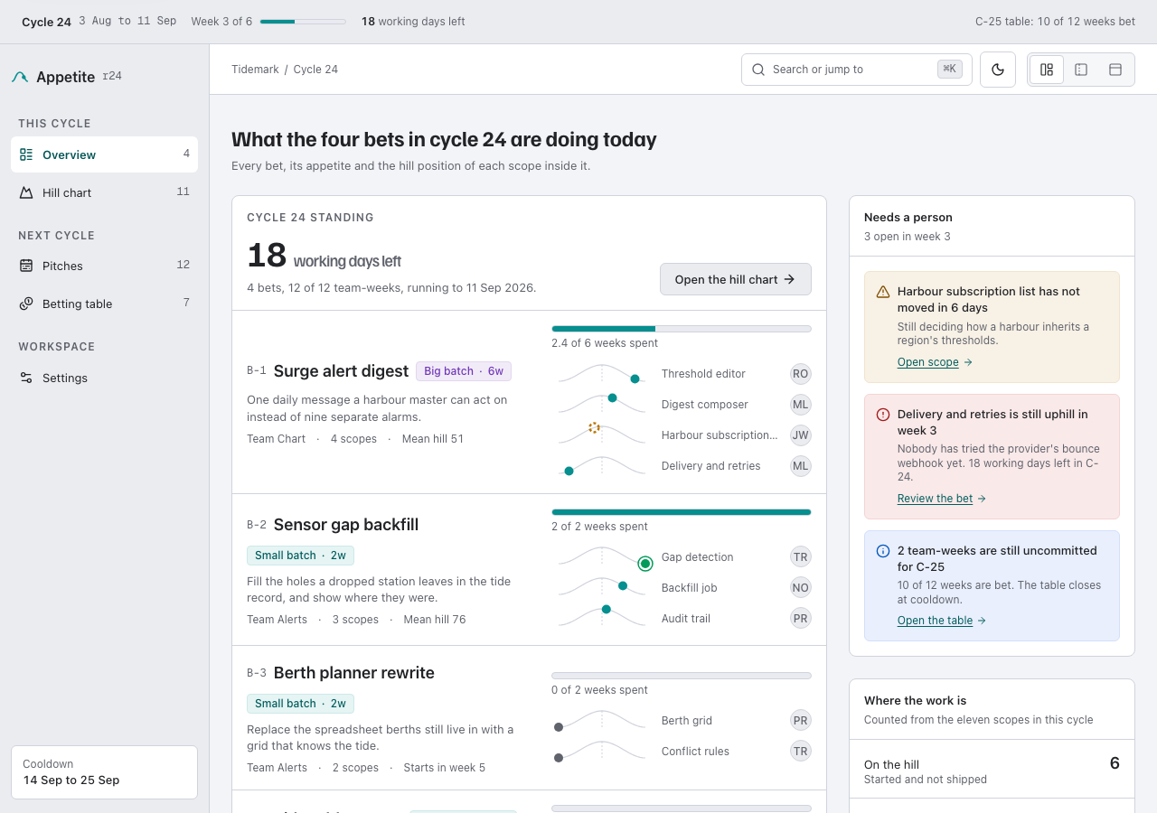 Appetite shape up project management dashboard template — home page