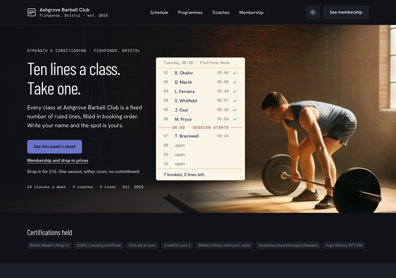 Circuit gym website template Tailwind React — home page
