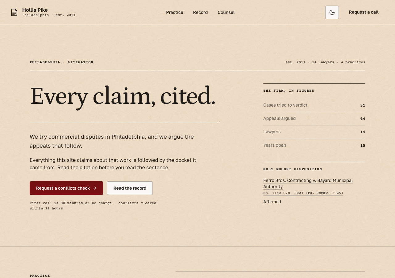Docket law firm Tailwind template — home page