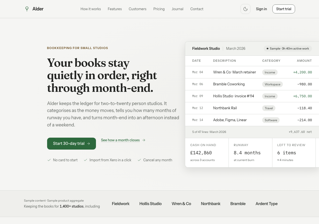 Grove Next.js SaaS landing page template — home page