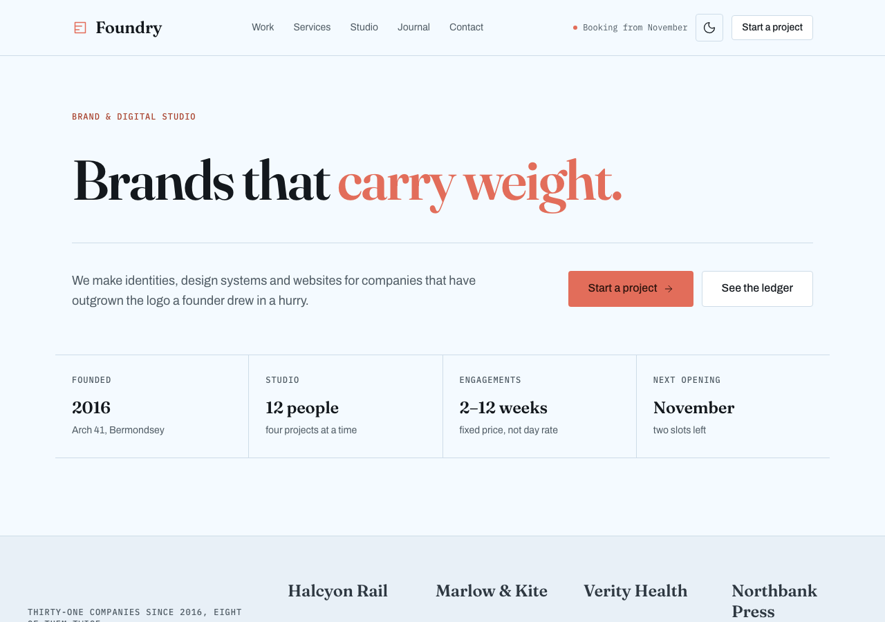 Foundry free Tailwind agency portfolio template — home page