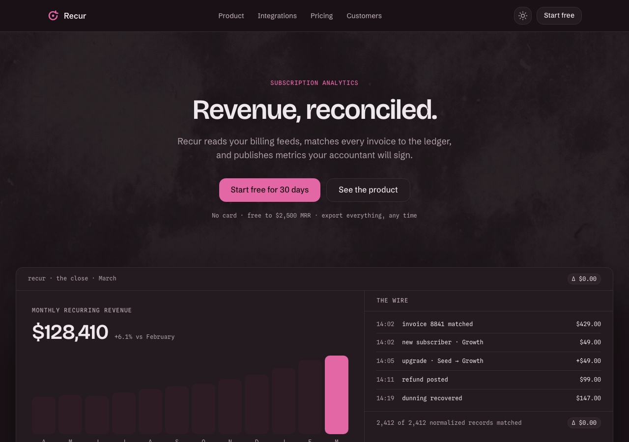 Marquee Tailwind React SaaS landing page template — home page