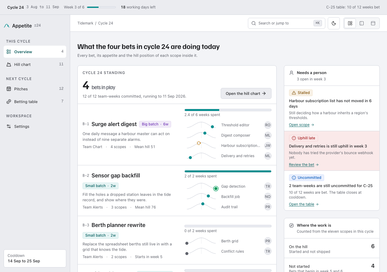 Appetite shape up project management dashboard template — home page