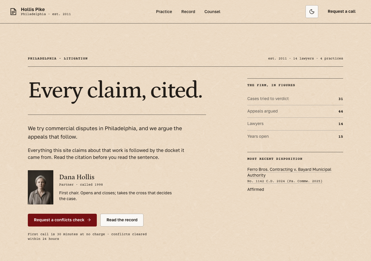 Docket law firm Tailwind template — home page