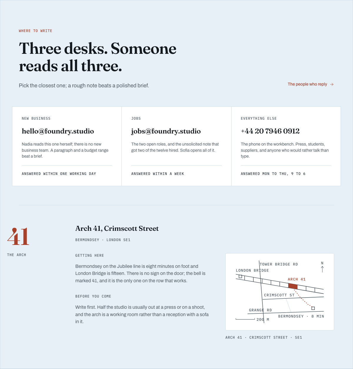 Foundry free Tailwind agency portfolio template — contact-desk component