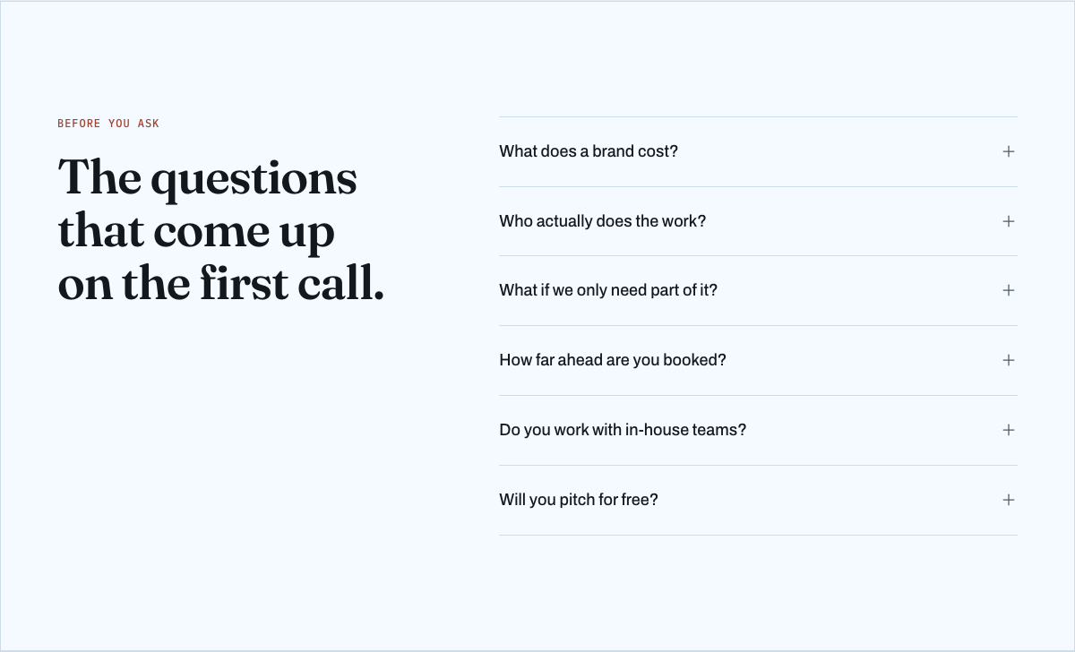 Foundry free Tailwind agency portfolio template — faq component