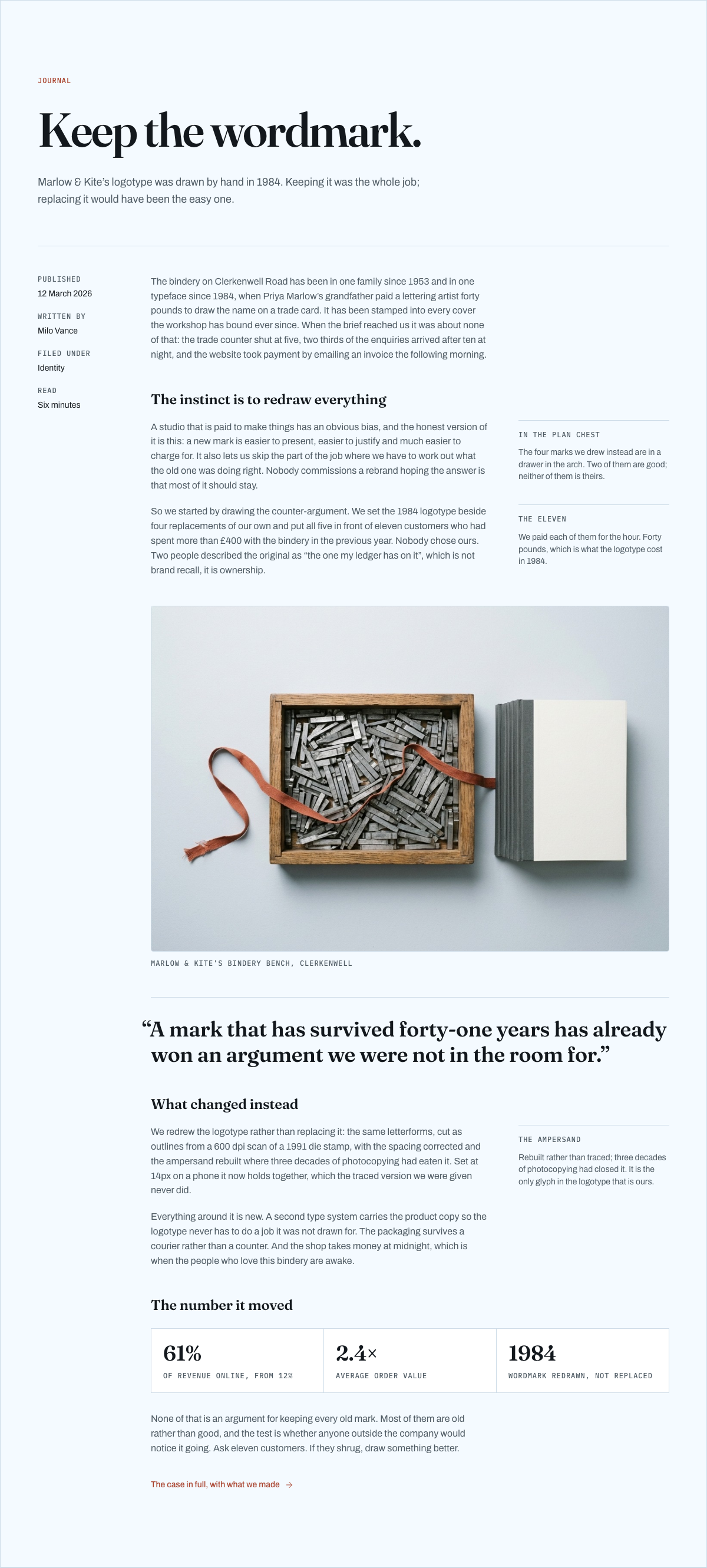 Foundry free Tailwind agency portfolio template — journal-entry component