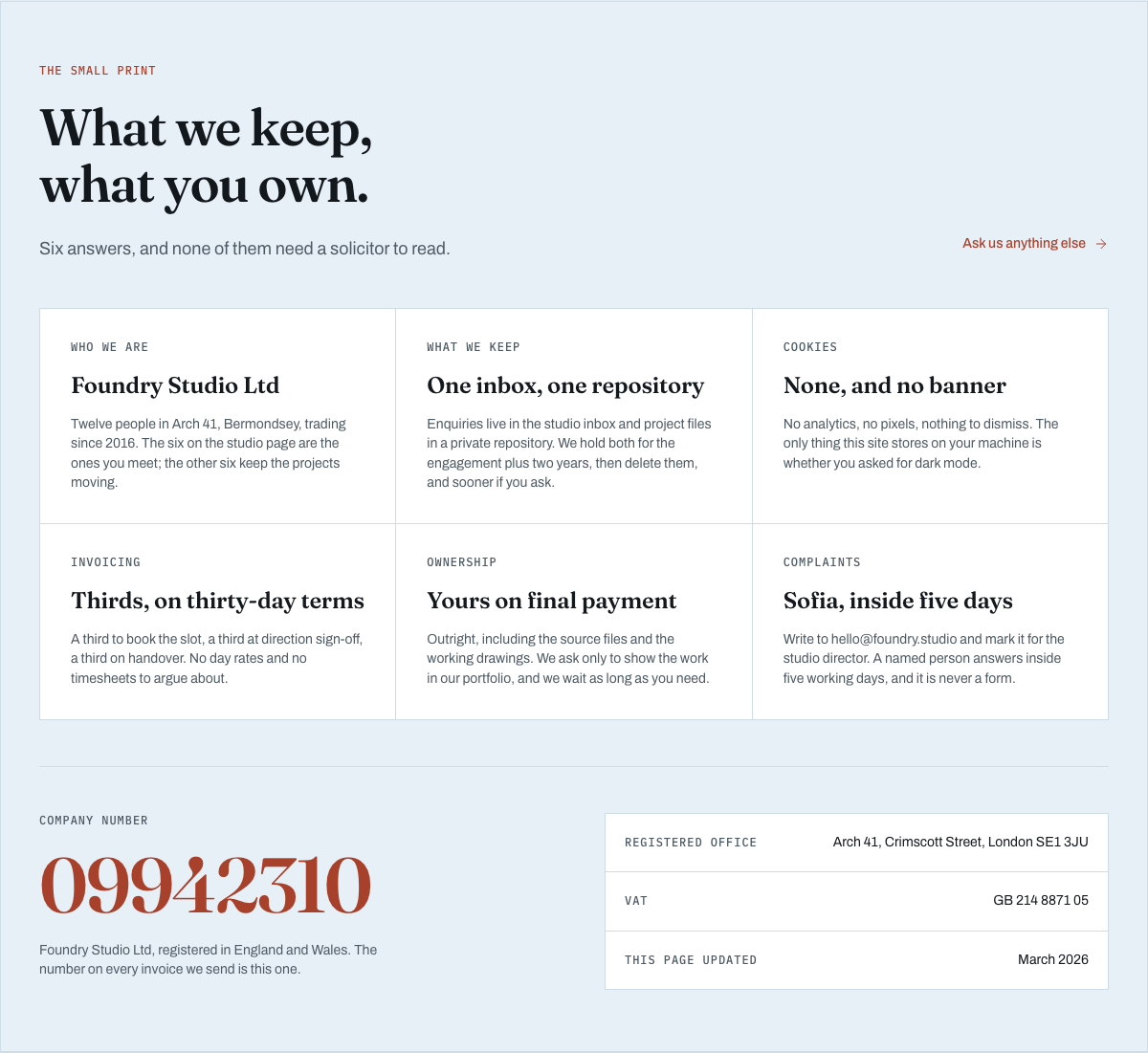 Foundry free Tailwind agency portfolio template — legal-notice component