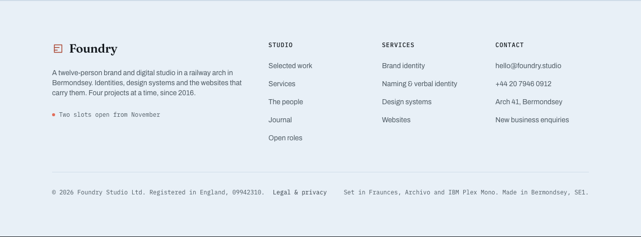 Foundry free Tailwind agency portfolio template — site-footer component