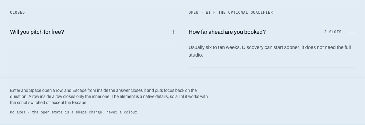 Foundry free Tailwind agency portfolio template — ui/accordion-disclosure component