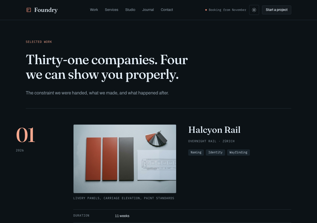 Foundry work page, dark mode