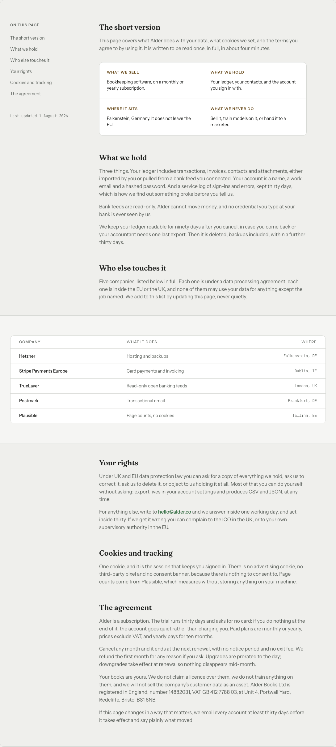 Grove Next.js SaaS landing page template — legal-doc component