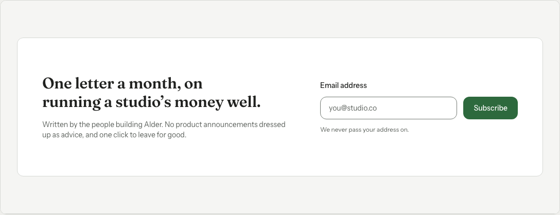 Grove Next.js SaaS landing page template — newsletter component