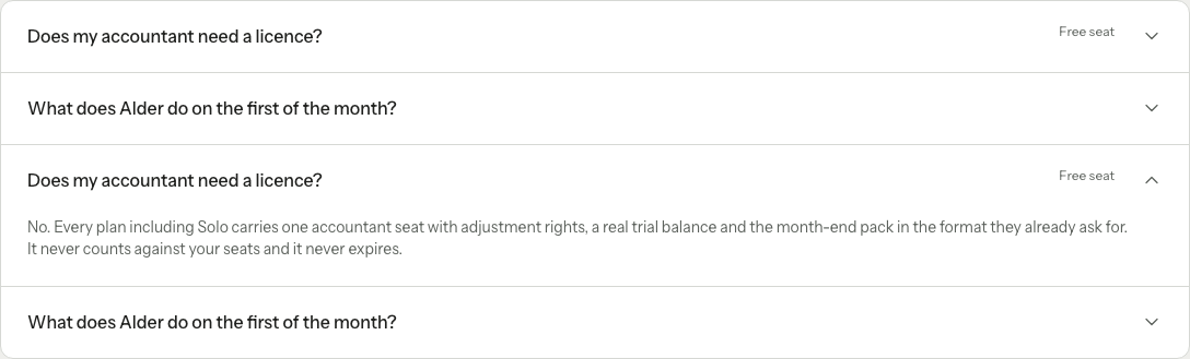 Grove Next.js SaaS landing page template — ui/accordion-disclosure component