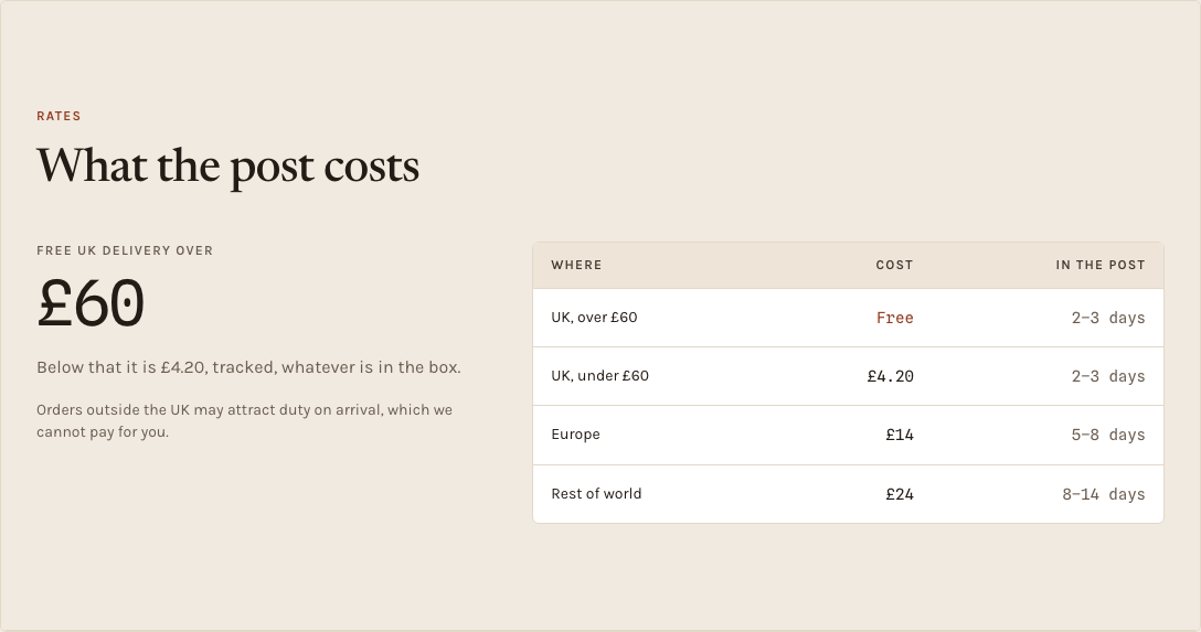 Kiln Tailwind ecommerce Next.js template — delivery-rates component