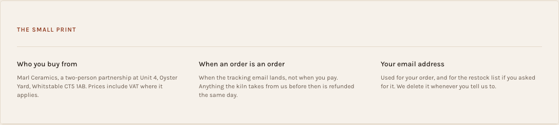 Kiln Tailwind ecommerce Next.js template — small-print component