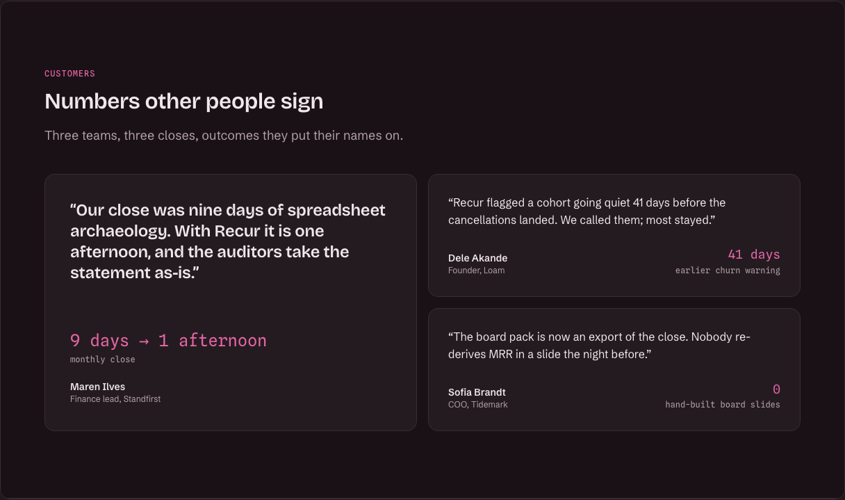 Marquee Tailwind React SaaS landing page template — proof component
