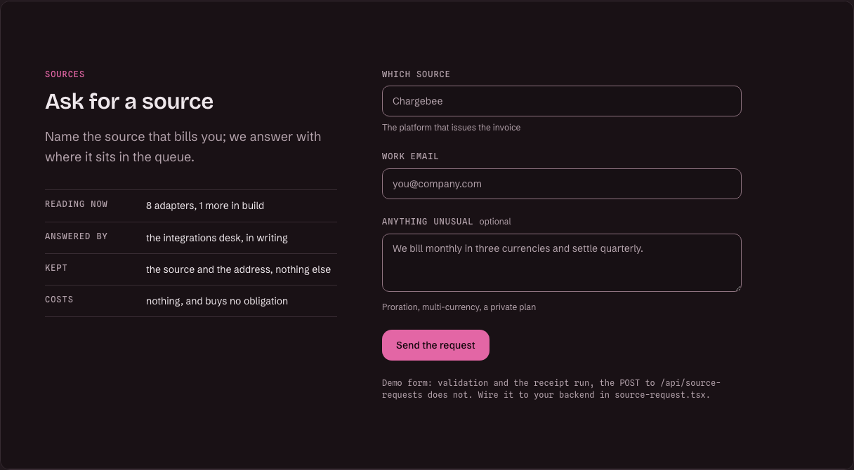 Marquee Tailwind React SaaS landing page template — source-request component