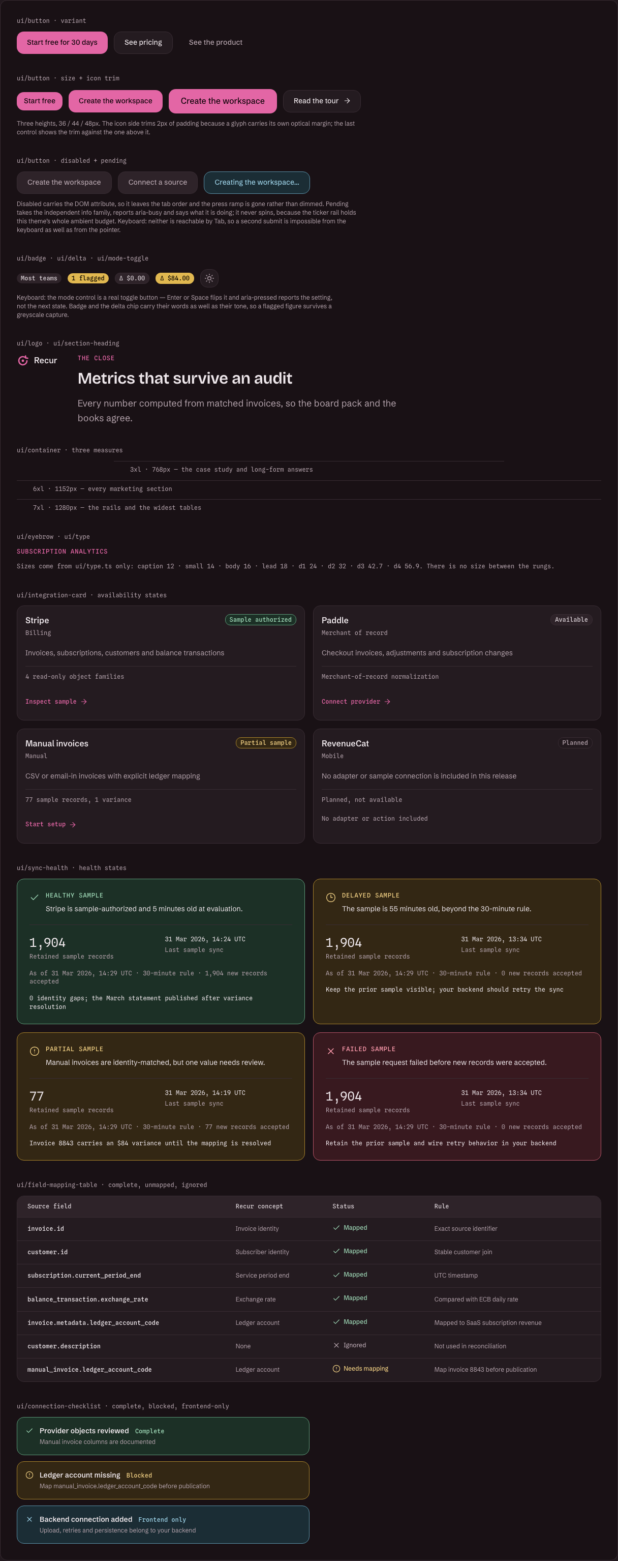 Marquee Tailwind React SaaS landing page template — ui/* · 13 more primitives component
