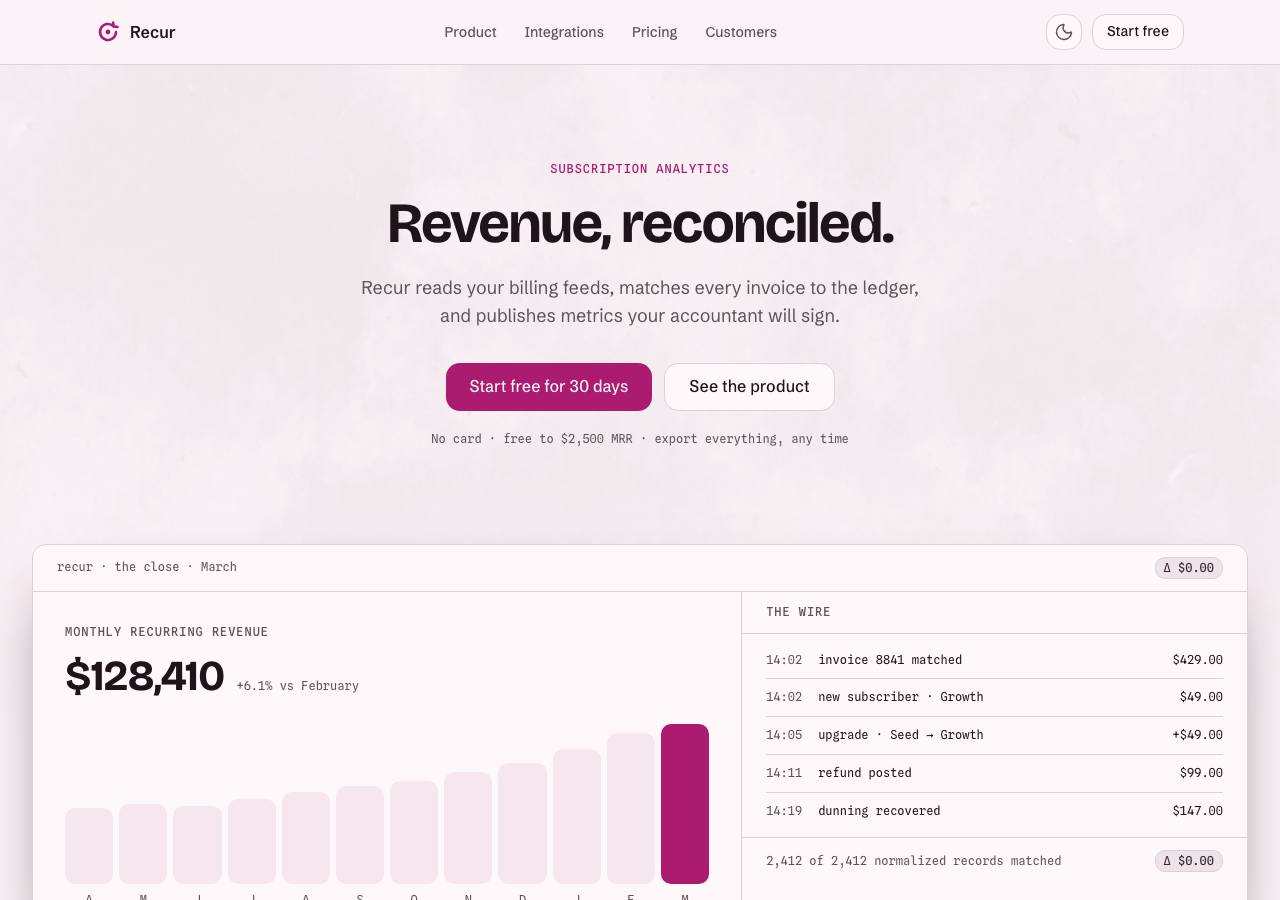 Marquee — Dark SaaS Landing Page home page, light mode
