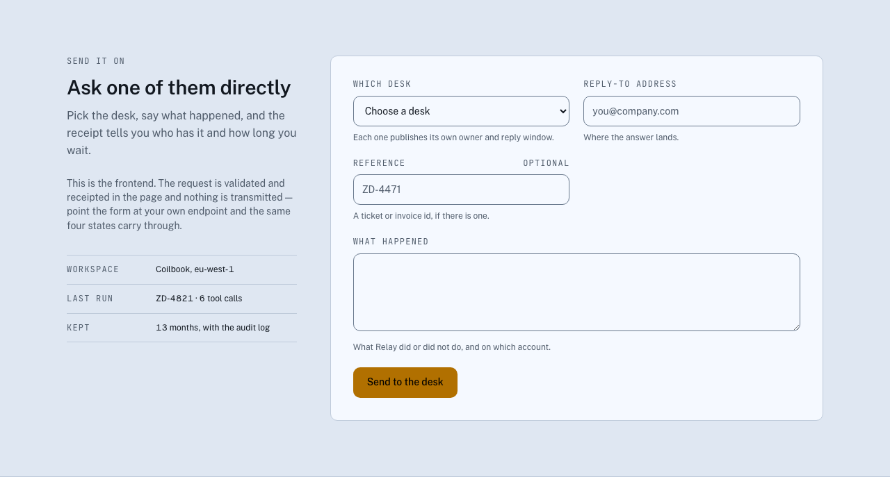 Relay AI SaaS landing page template — request-form component
