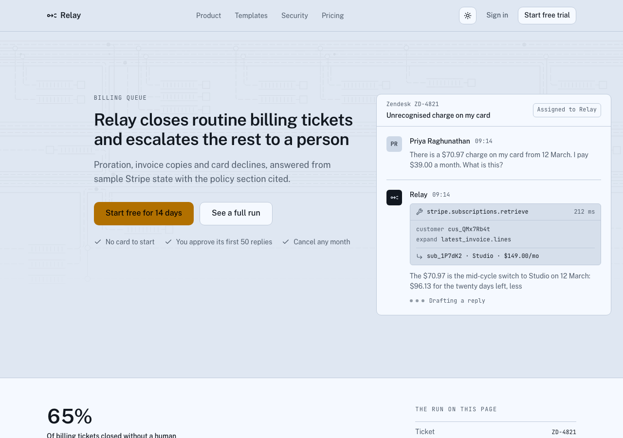 Relay AI SaaS landing page template — home page