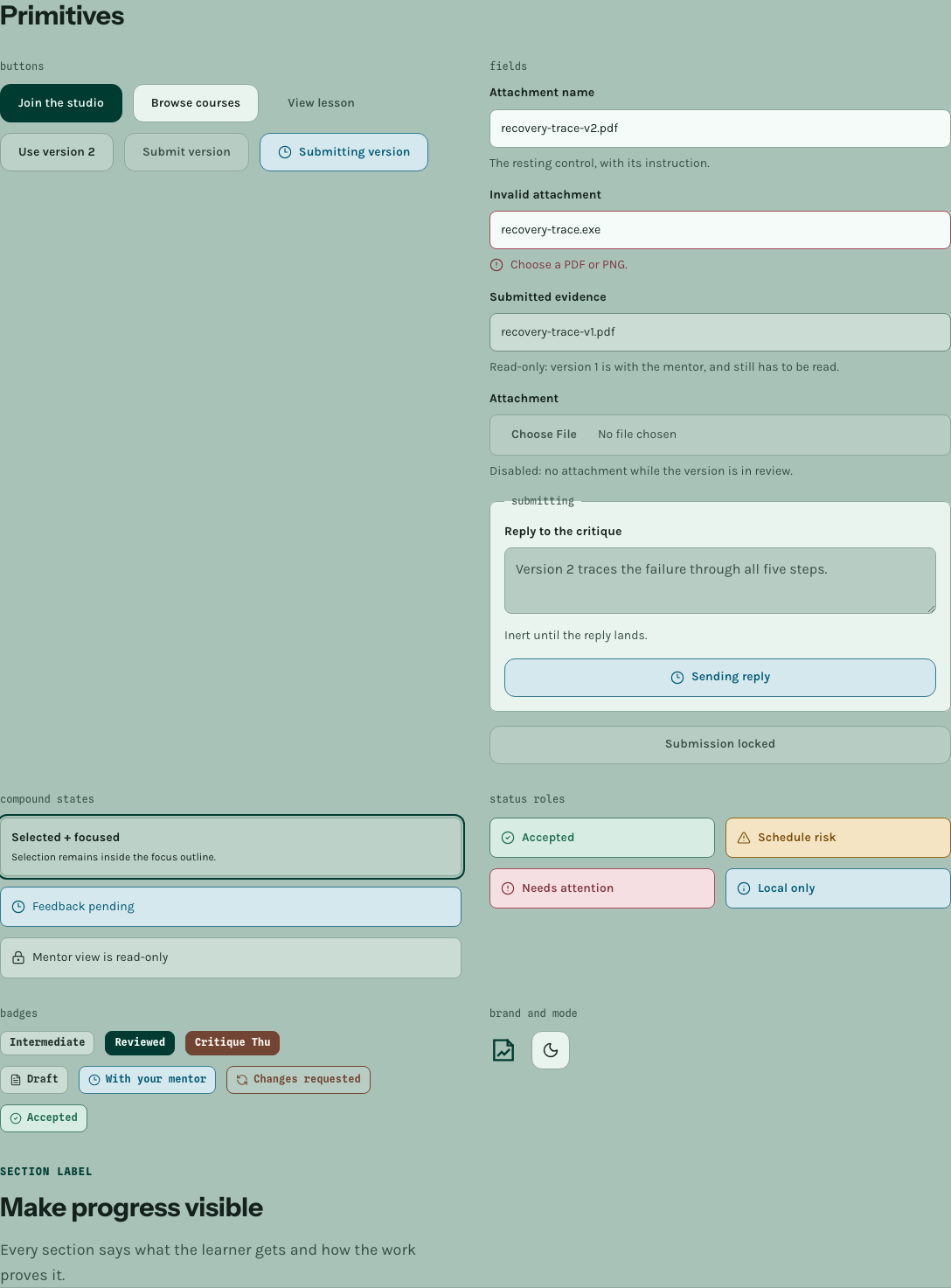 Seminar online course template Next.js — ui/* · 8 more primitives component