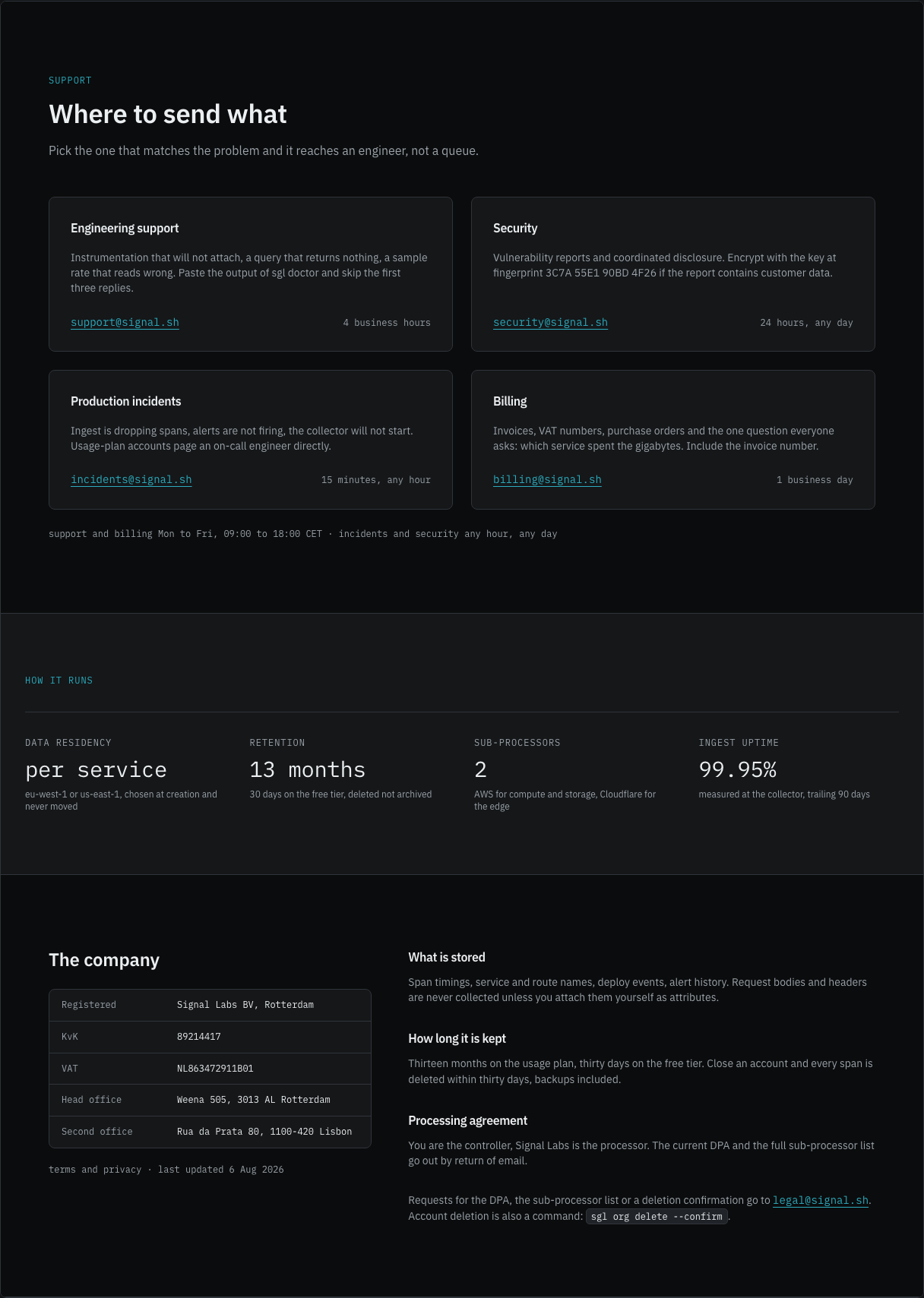 Signal developer tool landing page template — contact-card component