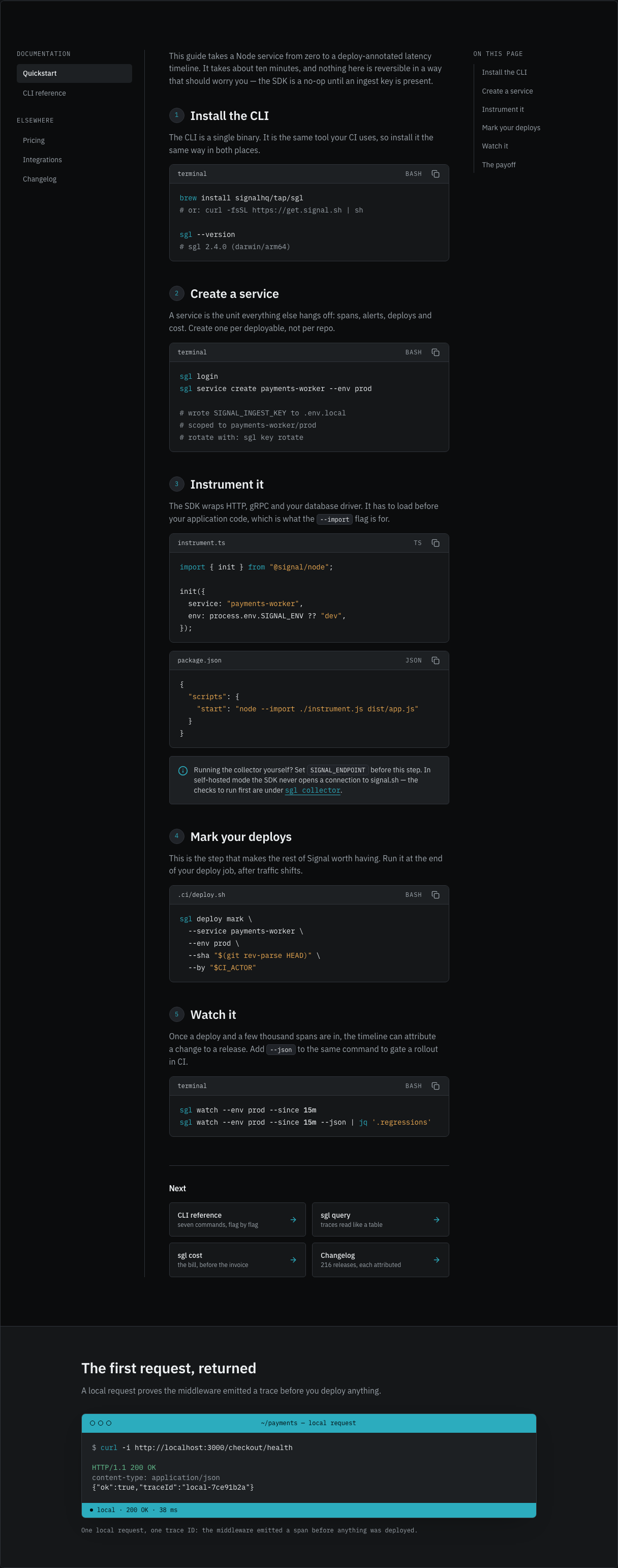 Signal developer tool landing page template — docs-shell component