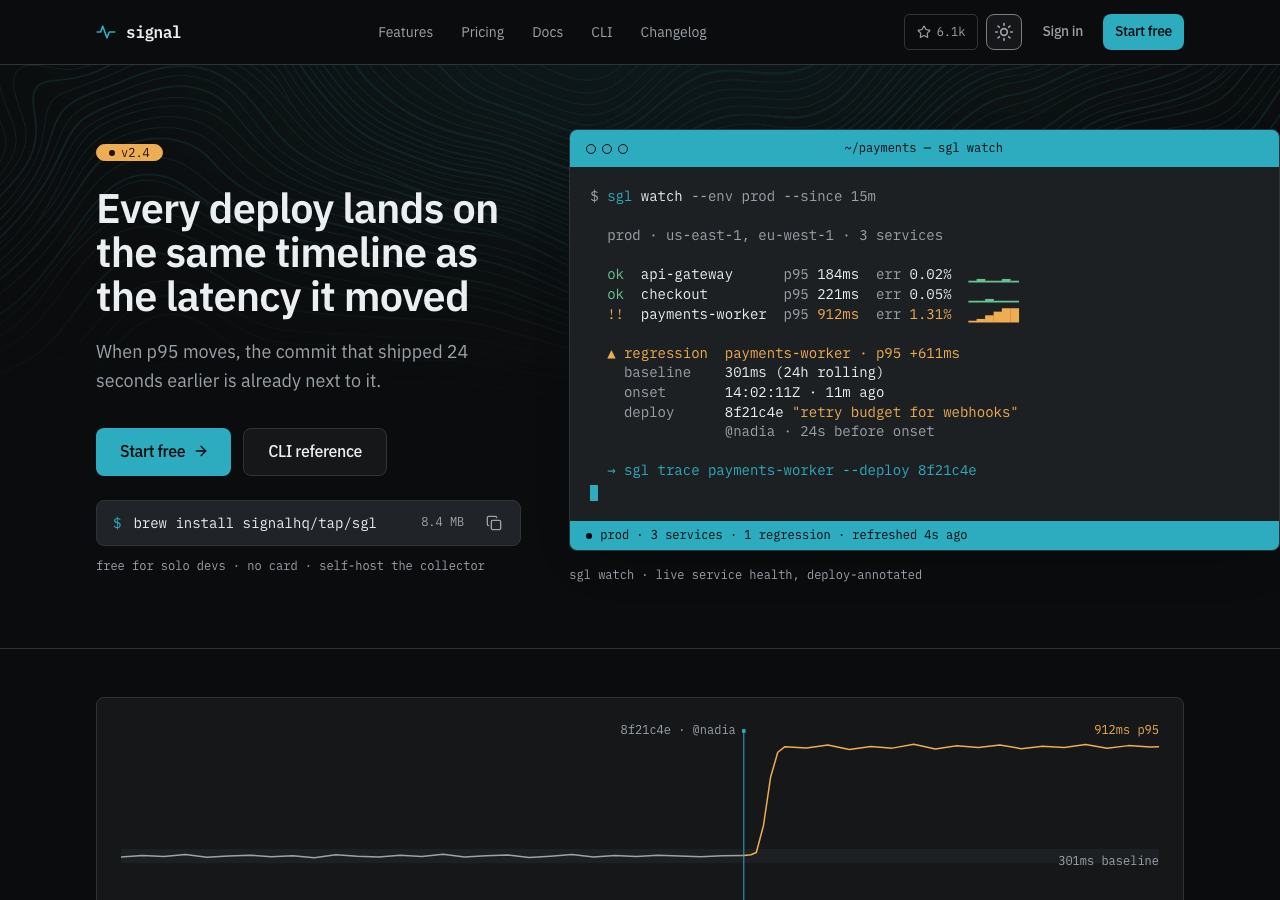 Signal developer tool landing page template — home page