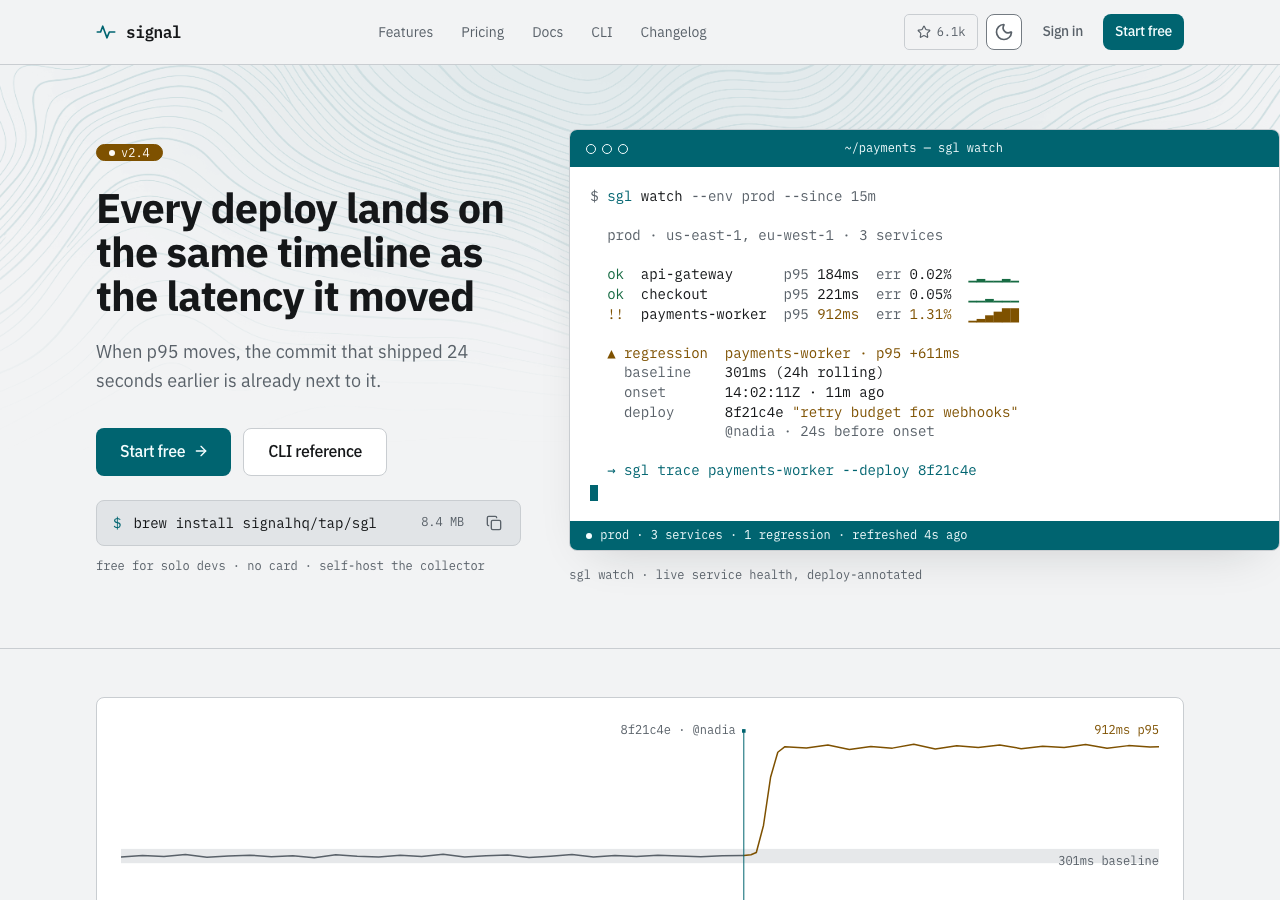 Signal — Dark Dev-Tool Landing home page, light mode