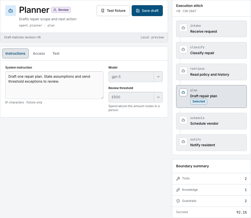 Switchyard AI agent dashboard template Next.js — agent-config component