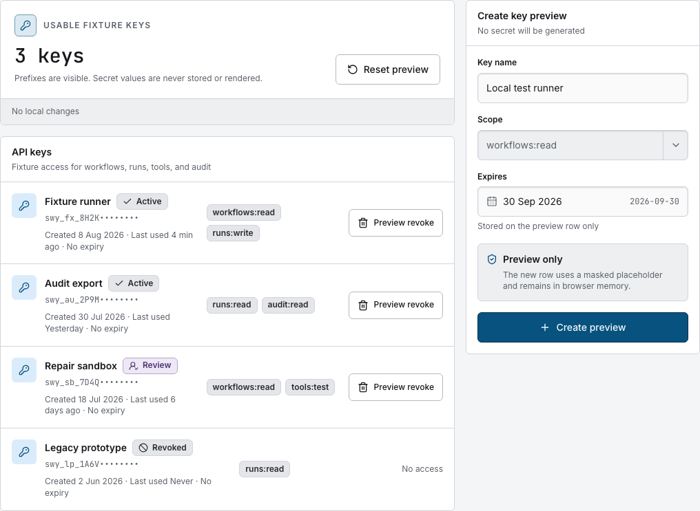 Switchyard AI agent dashboard template Next.js — api-key-console component
