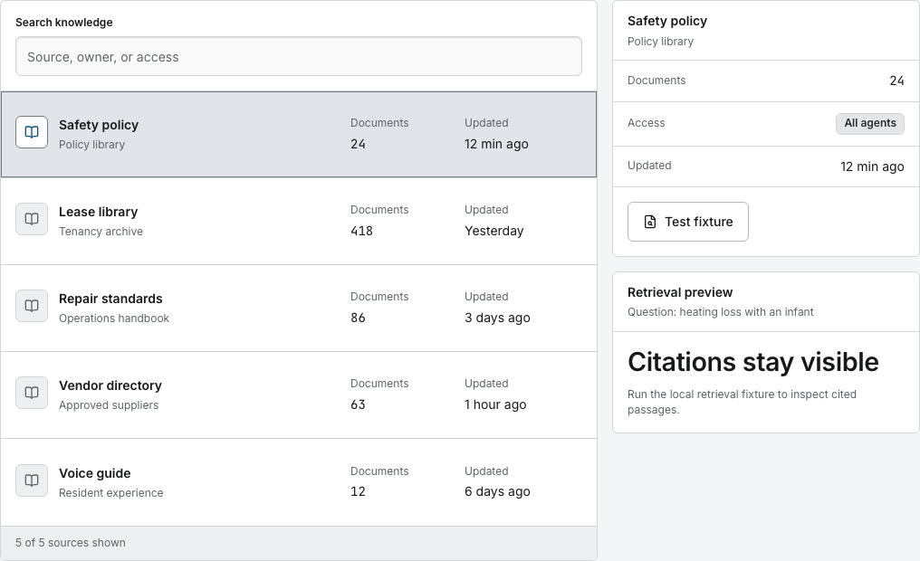 Switchyard AI agent dashboard template Next.js — knowledge-library component